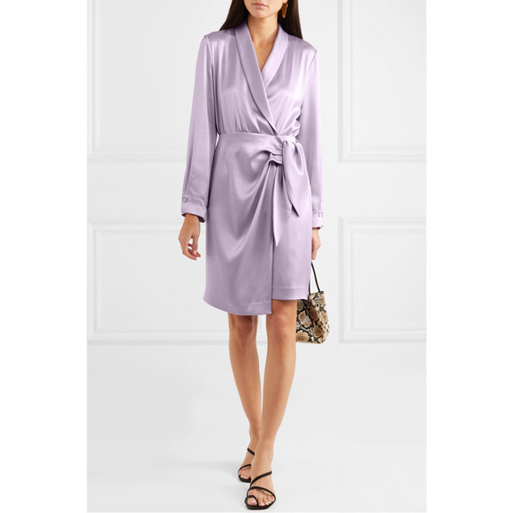 Nanushka Lilac Siwa Tech Satin Wrap Dress Asymmetrica V-Neck Concealed Snap S - Picture 16 of 16